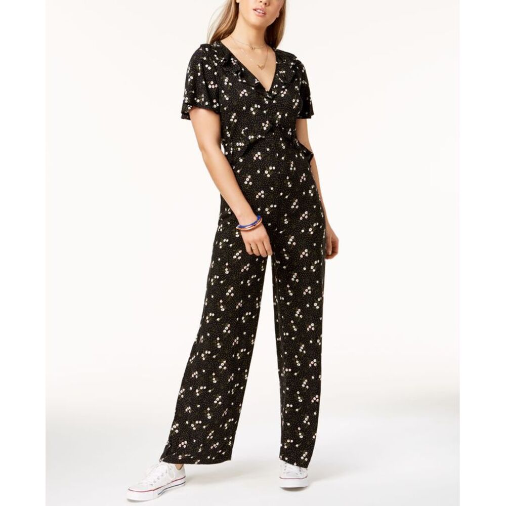 One Hart Juniors Printed Ruffled Jumpsuit